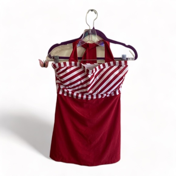 Other - Red Tankini Tie Back Top w Candy Striped Top- M (NWOT)